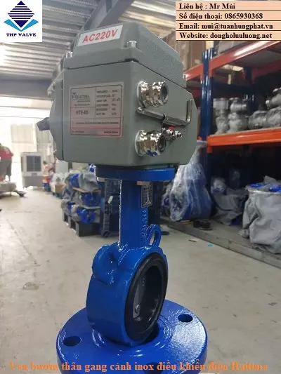 Van bướm thân gang cánh inox điều khiển điện Haitima
