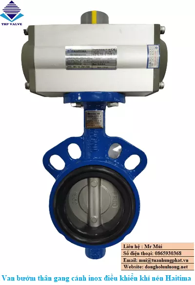 Van bướm thân gang cánh inox điều khiển khí nén